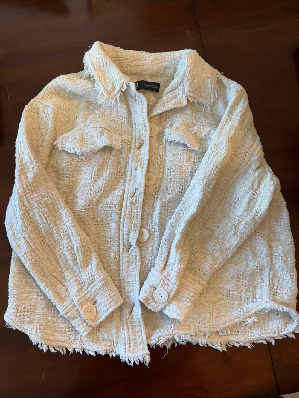 Zara Ivory Textured Button-Front Jacket